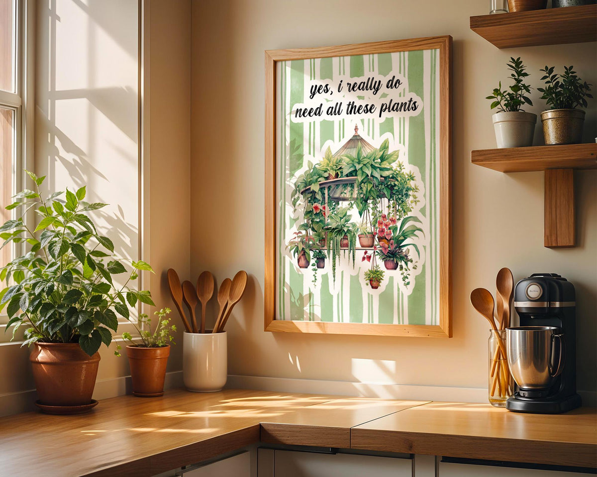 House Plant Print, Plant Lover Wall Decor, Plant Decor For Shelves, Funny Kitchen Wall Prints, House Plant Present, Gardening Gift For Her
