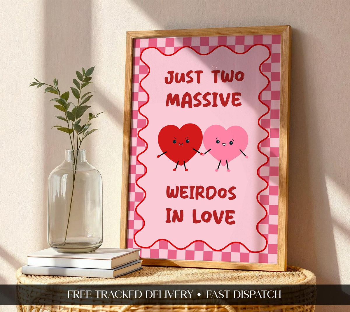 Weirdos In Love Print, Pink Typography Poster, Funny Gift For Her, Funny Present For Husband Birthday, Romantic Posters, Engagement Gift