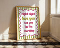 Night Night Love You Poster, Bright Bedroom Prints, Bold Typography Poster, Romantic Bedroom Decor For Couples, Pink and Green Wall Art