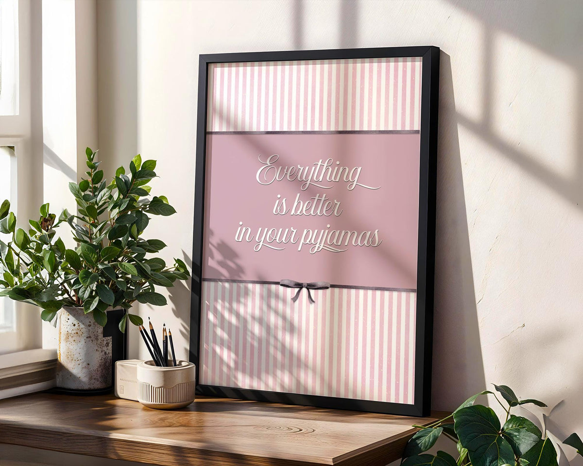 Pyjama print, preppy girls print, bed art, wall art girls print, bedroom poster, bedroom decor, coquette bedroom art print cute pink decor