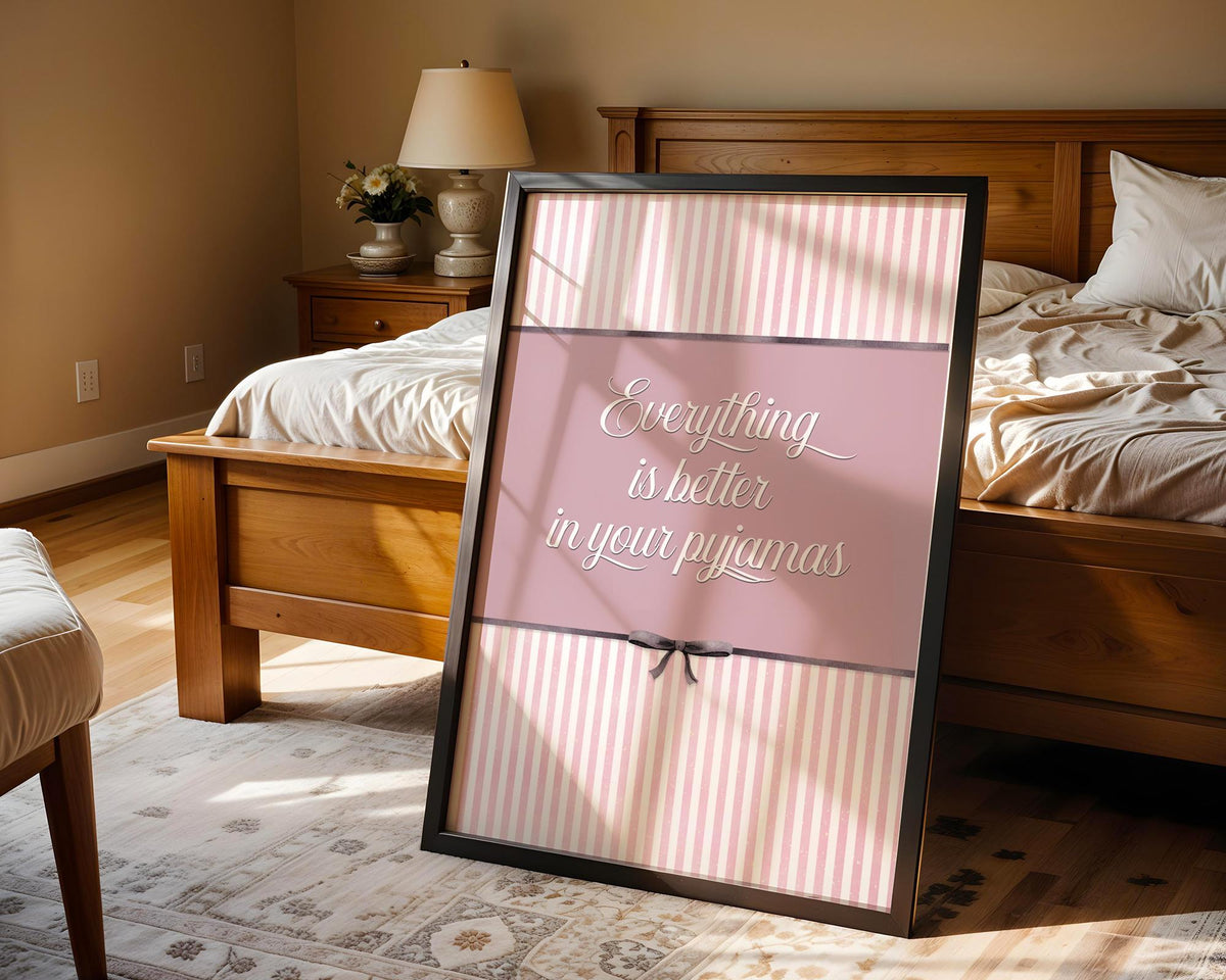 Pyjama print, preppy girls print, bed art, wall art girls print, bedroom poster, bedroom decor, coquette bedroom art print cute pink decor