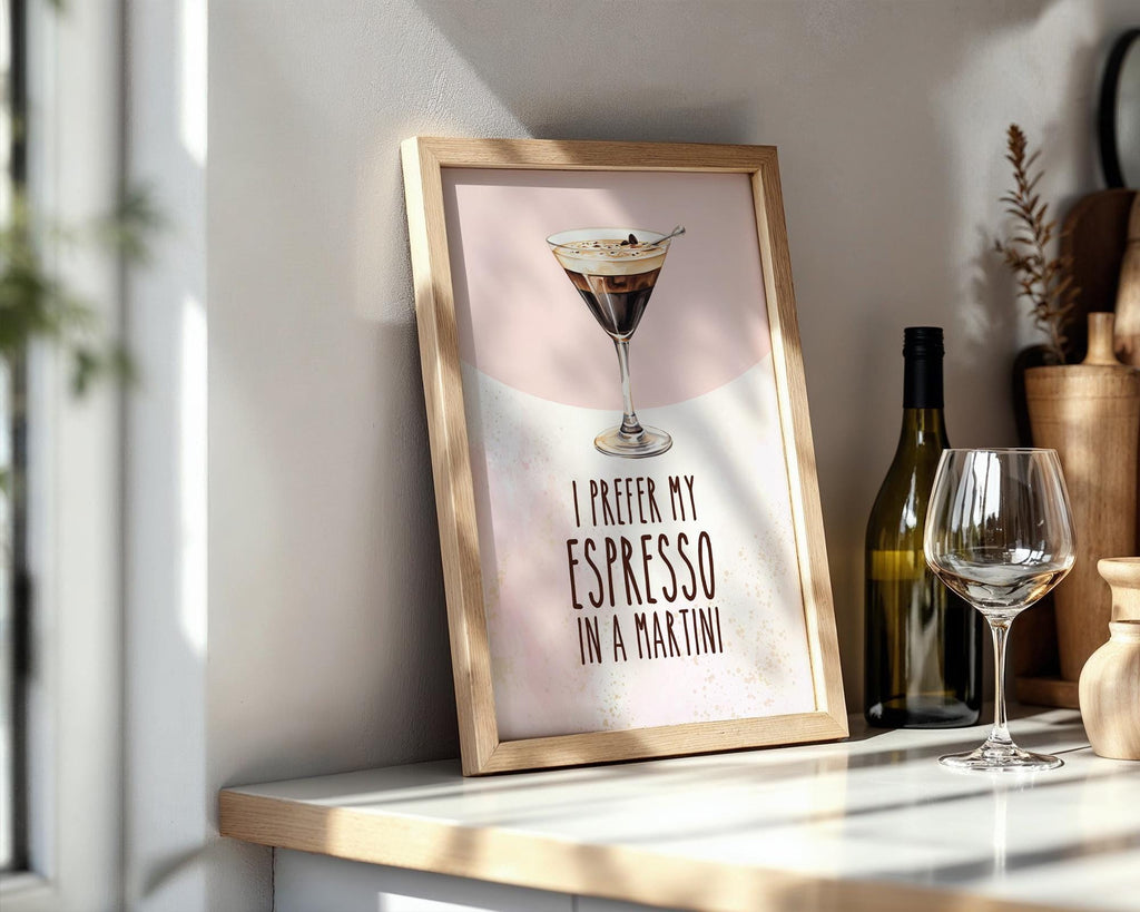 Espresso Martini Print, Funny Cocktail Prints, Pink and Gold Decor, Fun Cocktail Print, Pink Wall Art Quote, Martini Poster Printed