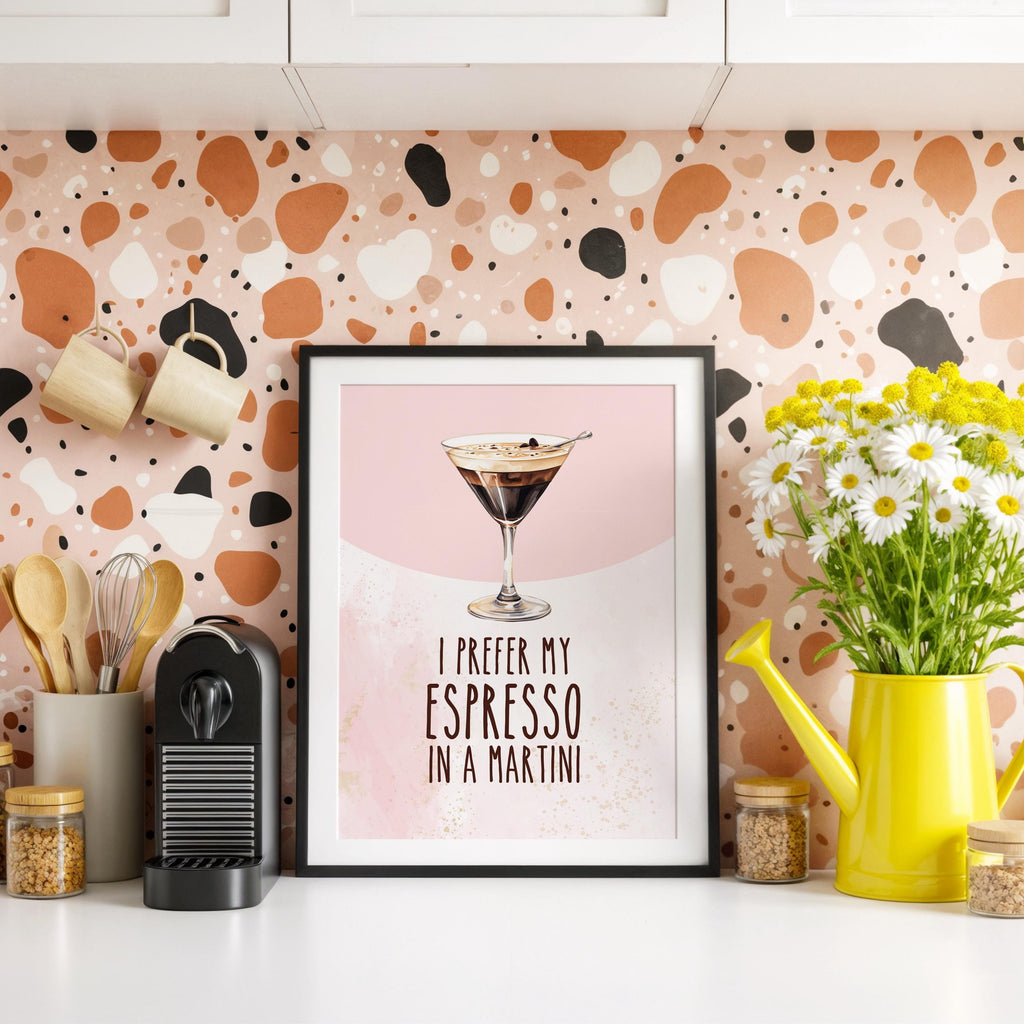Espresso Martini Print, Funny Cocktail Prints, Pink and Gold Decor, Fun Cocktail Print, Pink Wall Art Quote, Martini Poster Printed