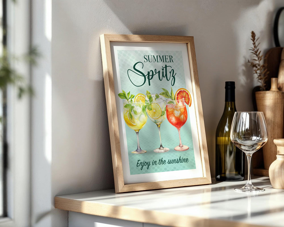 Hugo Spritz Print, Summer Cocktail Wall Art, Aperol Spritz Poster For A Garden Bar, Limoncello Spritz Print, Bright Kitchen Poster