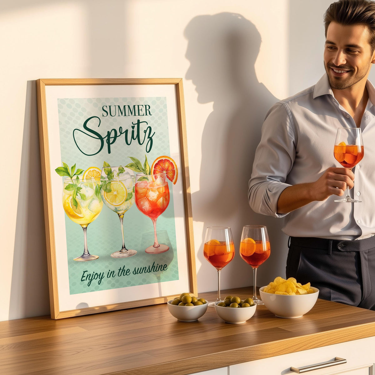 Hugo Spritz Print, Summer Cocktail Wall Art, Aperol Spritz Poster For A Garden Bar, Limoncello Spritz Print, Bright Kitchen Poster