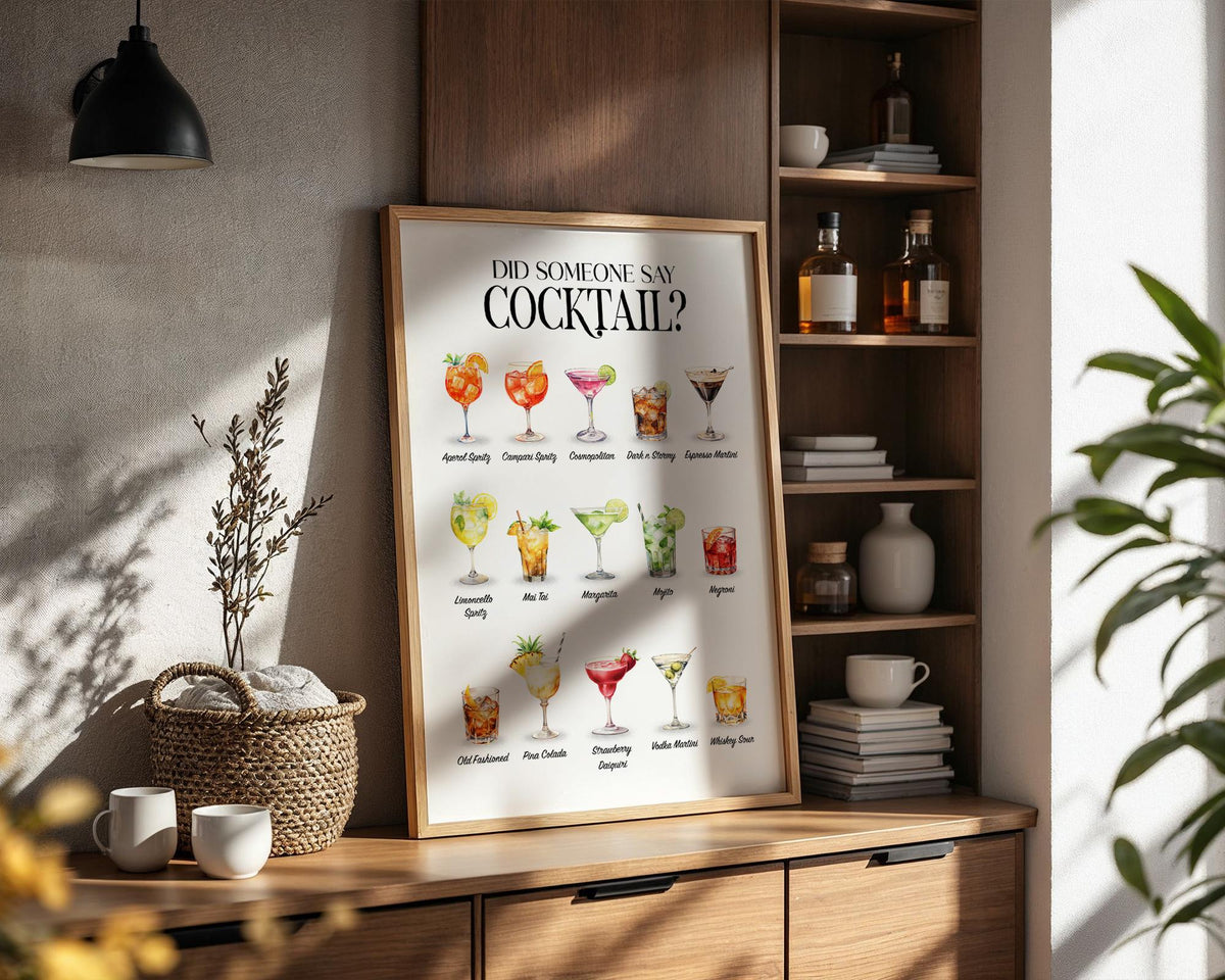 Cocktail Bar Print, Signature Cocktail Poster For A Kitchen Gallery Wall, Garden Bar Decor, Cocktail Gifts For Women, Outdoor Kitchen Decor