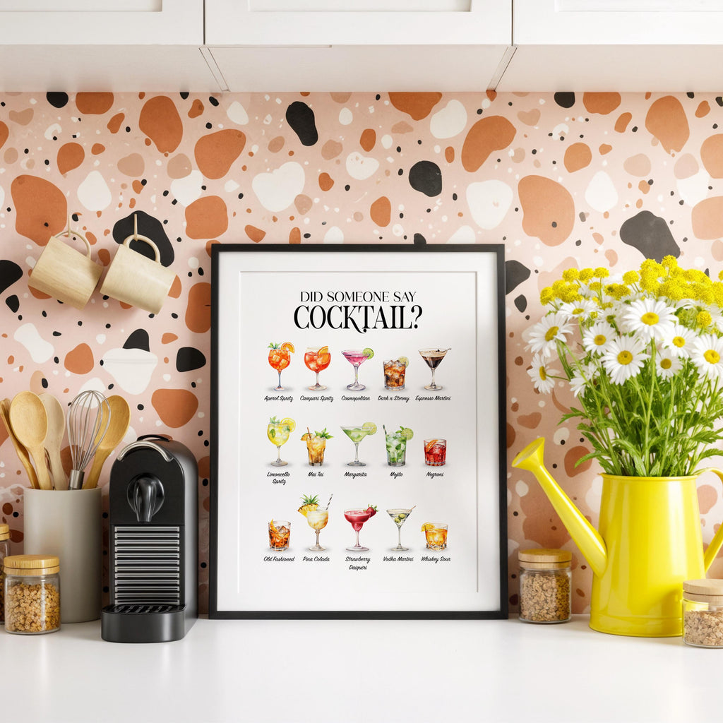 Cocktail Bar Print, Signature Cocktail Poster For A Kitchen Gallery Wall, Garden Bar Decor, Cocktail Gifts For Women, Outdoor Kitchen Decor