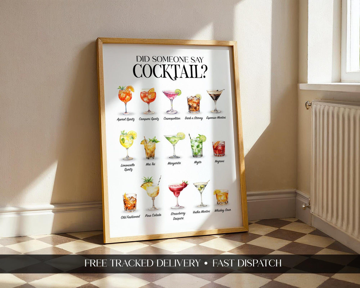 Cocktail Bar Print, Signature Cocktail Poster For A Kitchen Gallery Wall, Garden Bar Decor, Cocktail Gifts For Women, Outdoor Kitchen Decor