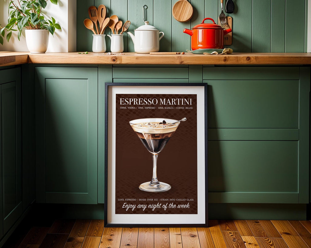 Espresso Martini Cocktail Print: Cocktail Recipe Poster, Martini Wall Decor, Cocktail Prints For Kitchen, Home Bar Poster, Cocktail Wall Art