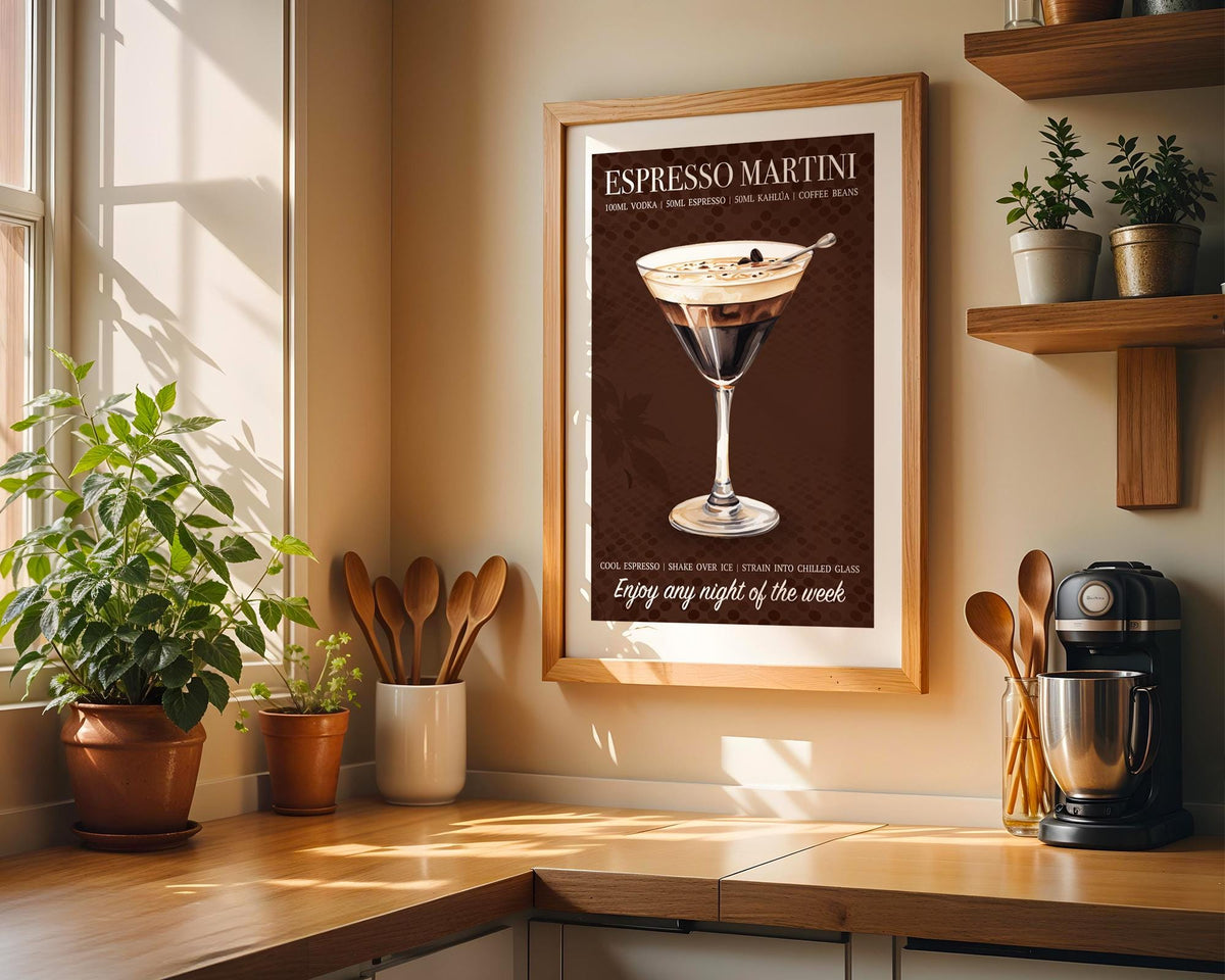 Espresso Martini Cocktail Print: Cocktail Recipe Poster, Martini Wall Decor, Cocktail Prints For Kitchen, Home Bar Poster, Cocktail Wall Art