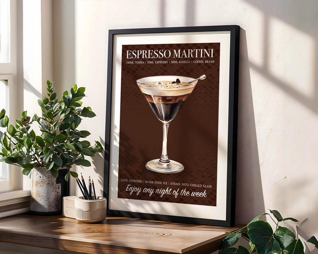Espresso Martini Cocktail Print: Cocktail Recipe Poster, Martini Wall Decor, Cocktail Prints For Kitchen, Home Bar Poster, Cocktail Wall Art