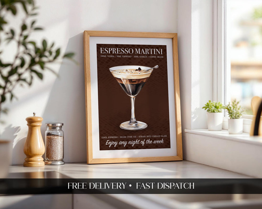 Espresso Martini Cocktail Print: Cocktail Recipe Poster, Martini Wall Decor, Cocktail Prints For Kitchen, Home Bar Poster, Cocktail Wall Art