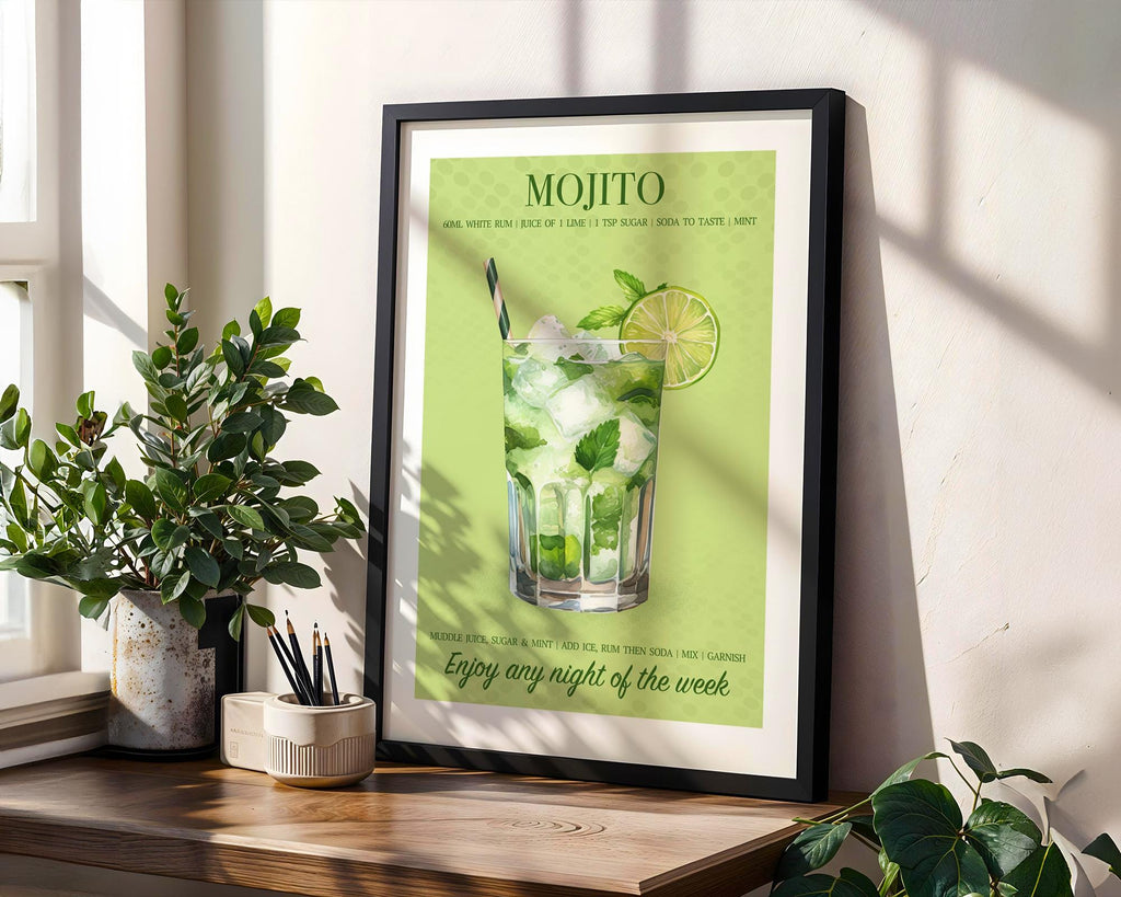 Mojito Cocktail Print, Mojito Cocktail Poster For Home Bar, Cocktail Wall Art For Kitchen, Poster Set Custom, Cocktail Recipe Art Print