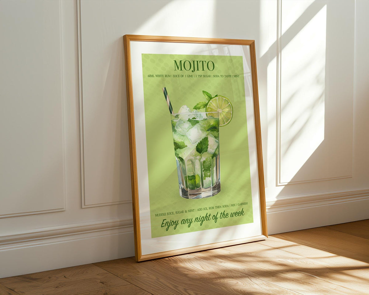 Mojito Cocktail Print, Mojito Cocktail Poster For Home Bar, Cocktail Wall Art For Kitchen, Poster Set Custom, Cocktail Recipe Art Print