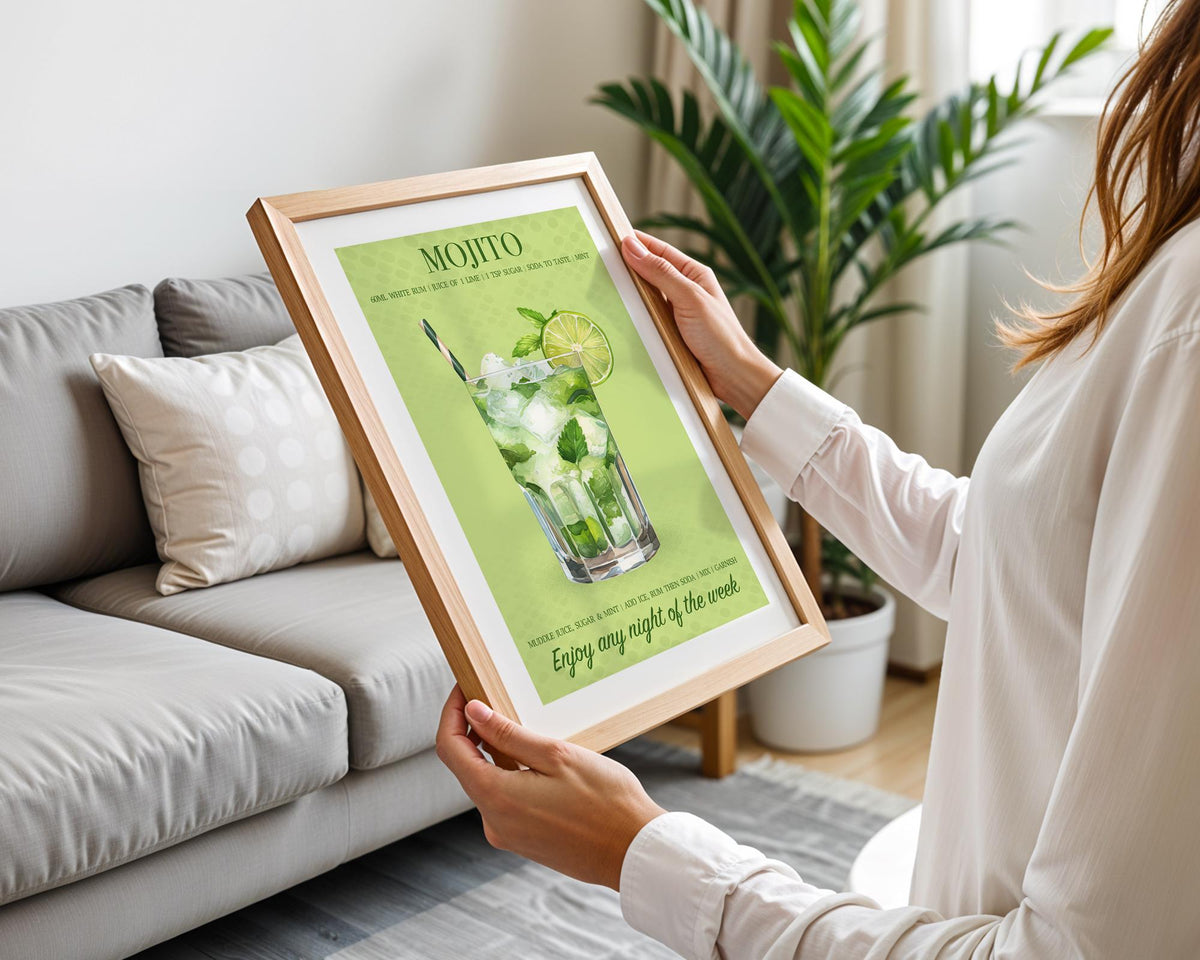 Mojito Cocktail Print, Mojito Cocktail Poster For Home Bar, Cocktail Wall Art For Kitchen, Poster Set Custom, Cocktail Recipe Art Print