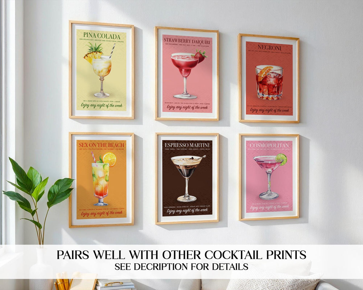 Strawberry Daiquiri Print, Strawberry Wall Art For Kitchen, Cocktail Recipe Poster, Strawberry Home Decor, Cocktail Gifts For Her