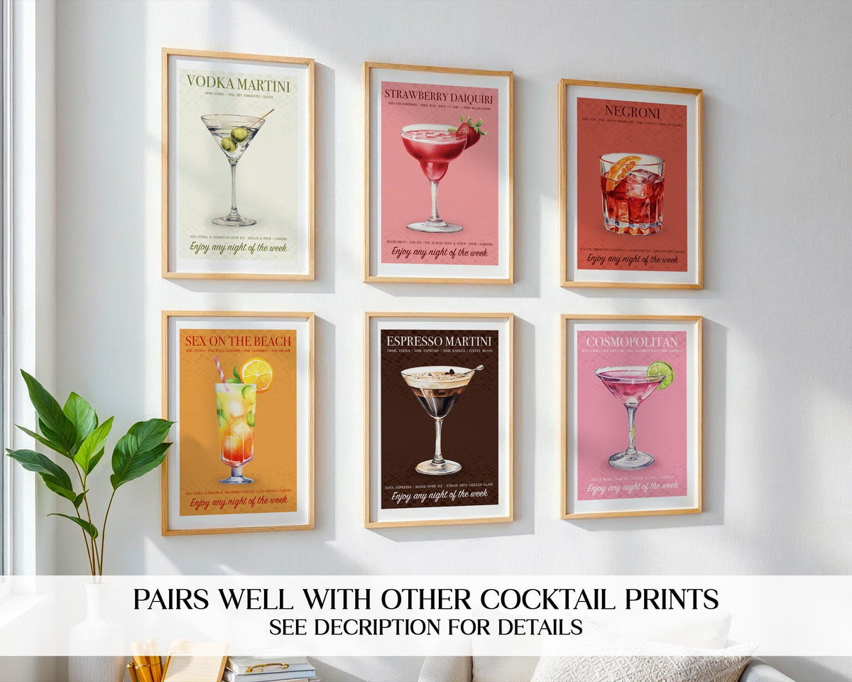 Vodka Martini Poster: Dirty Martini Wall Decor, Illustrated Cocktail Poster, Dirty Martini Gifts For Her, Cocktail Art For Home Bar