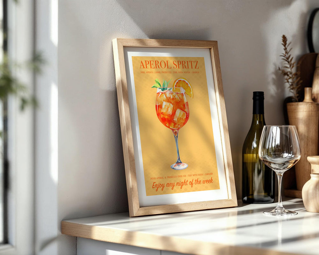 Aperol Spritz Print, Cocktail Kitchen Poster Set, Bar Cart Decor, Cocktail Recipe Prints For A Home Bar, Aperol Spritz Gifts For Her, A4, A5