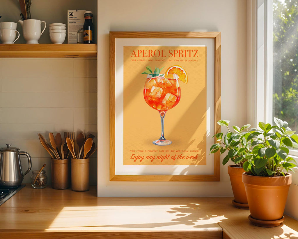 Aperol Spritz Print, Cocktail Kitchen Poster Set, Bar Cart Decor, Cocktail Recipe Prints For A Home Bar, Aperol Spritz Gifts For Her, A4, A5
