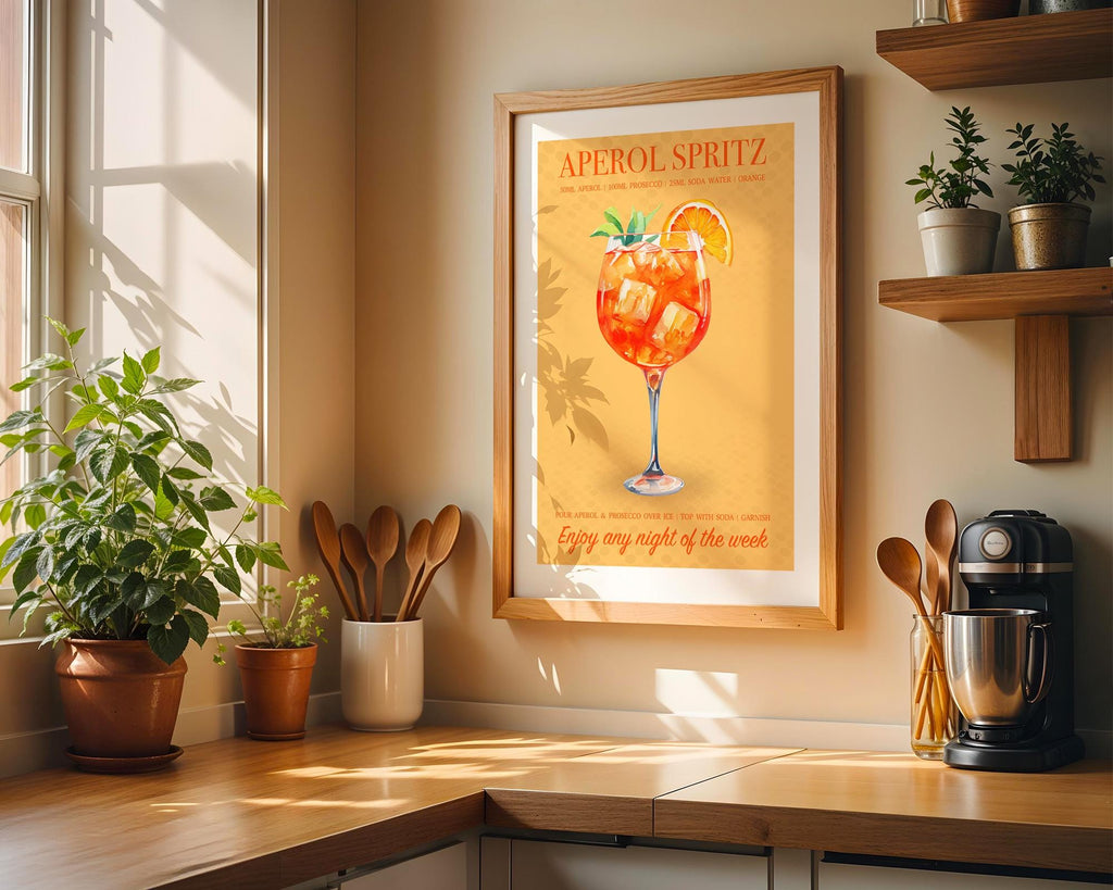 Aperol Spritz Print, Cocktail Kitchen Poster Set, Bar Cart Decor, Cocktail Recipe Prints For A Home Bar, Aperol Spritz Gifts For Her, A4, A5