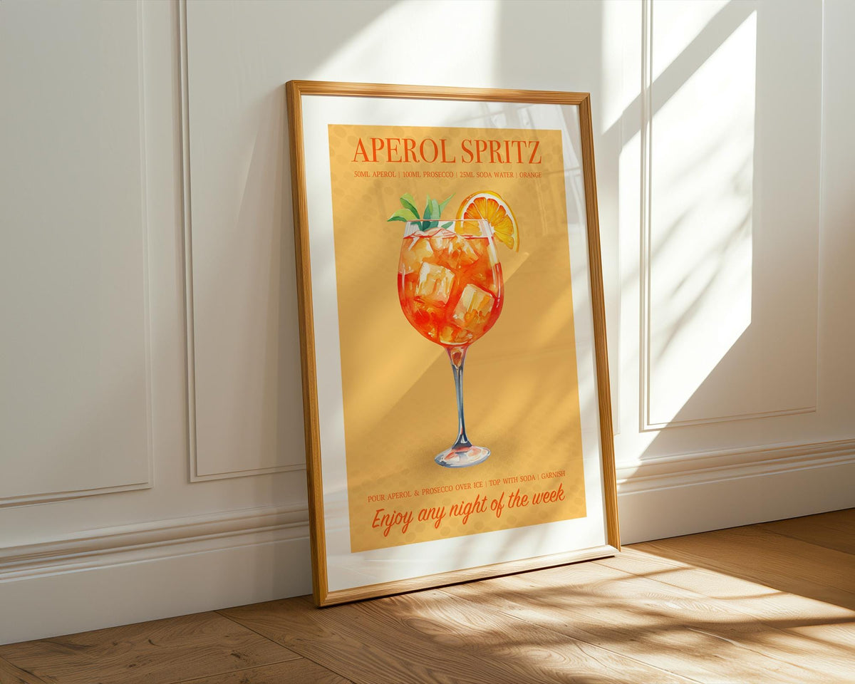Aperol Spritz Print, Cocktail Kitchen Poster Set, Bar Cart Decor, Cocktail Recipe Prints For A Home Bar, Aperol Spritz Gifts For Her, A4, A5
