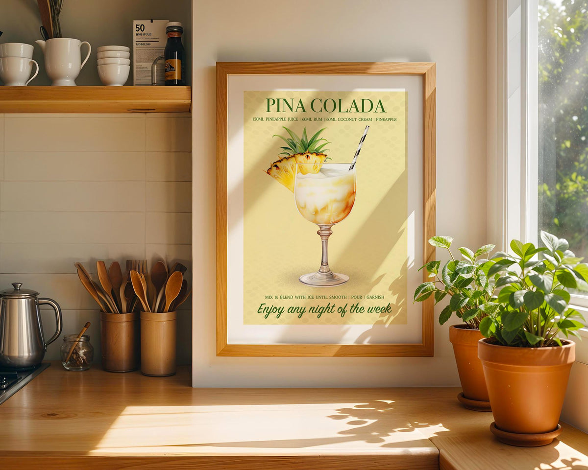 Pina Colada Print, Pina Colada Cocktail, Pina Colada Poster, Cocktail Prints, Cocktail Wall Art Set, Wall Decor Cocktails, Home Bar Prints