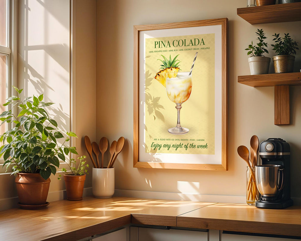 Pina Colada Print, Pina Colada Cocktail, Pina Colada Poster, Cocktail Prints, Cocktail Wall Art Set, Wall Decor Cocktails, Home Bar Prints