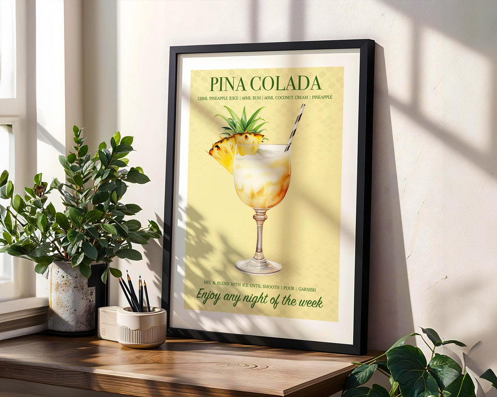 Pina Colada Print, Pina Colada Cocktail, Pina Colada Poster, Cocktail Prints, Cocktail Wall Art Set, Wall Decor Cocktails, Home Bar Prints