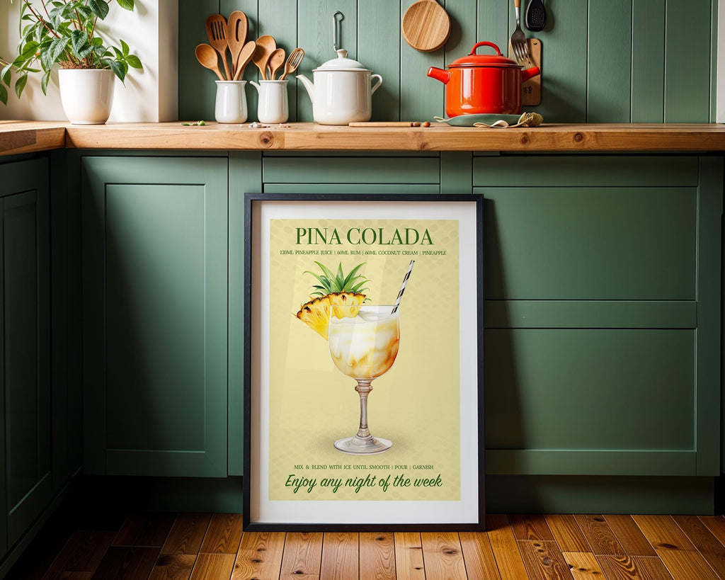 Pina Colada Print, Pina Colada Cocktail, Pina Colada Poster, Cocktail Prints, Cocktail Wall Art Set, Wall Decor Cocktails, Home Bar Prints