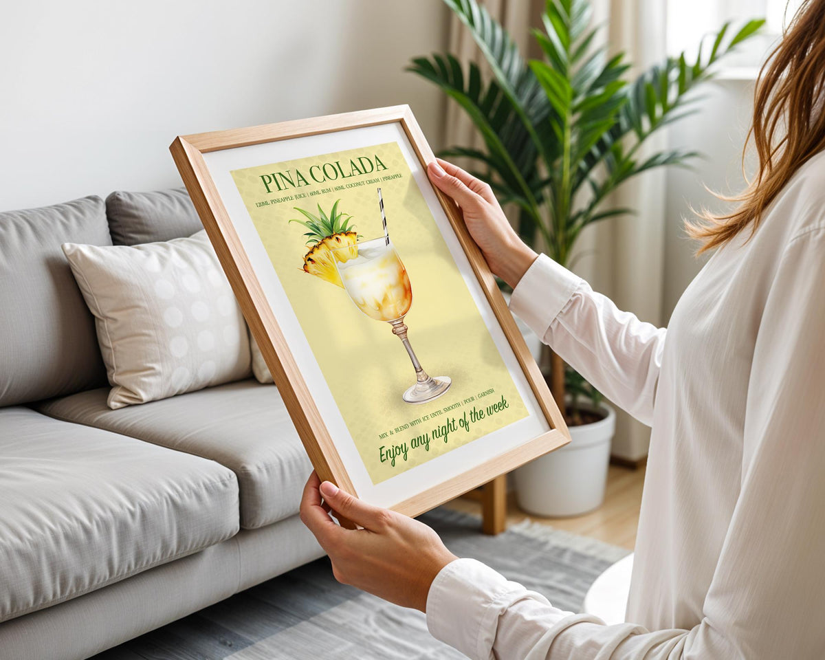 Pina Colada Print, Pina Colada Cocktail, Pina Colada Poster, Cocktail Prints, Cocktail Wall Art Set, Wall Decor Cocktails, Home Bar Prints