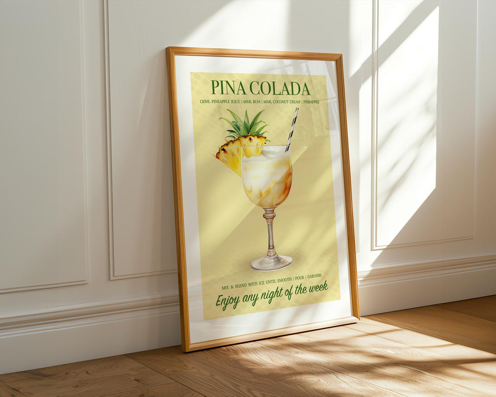 Pina Colada Print, Pina Colada Cocktail, Pina Colada Poster, Cocktail Prints, Cocktail Wall Art Set, Wall Decor Cocktails, Home Bar Prints