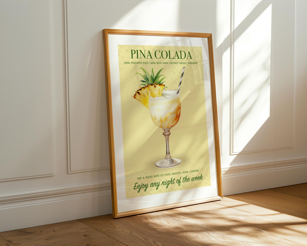 Pina Colada Print, Pina Colada Cocktail, Pina Colada Poster, Cocktail Prints, Cocktail Wall Art Set, Wall Decor Cocktails, Home Bar Prints
