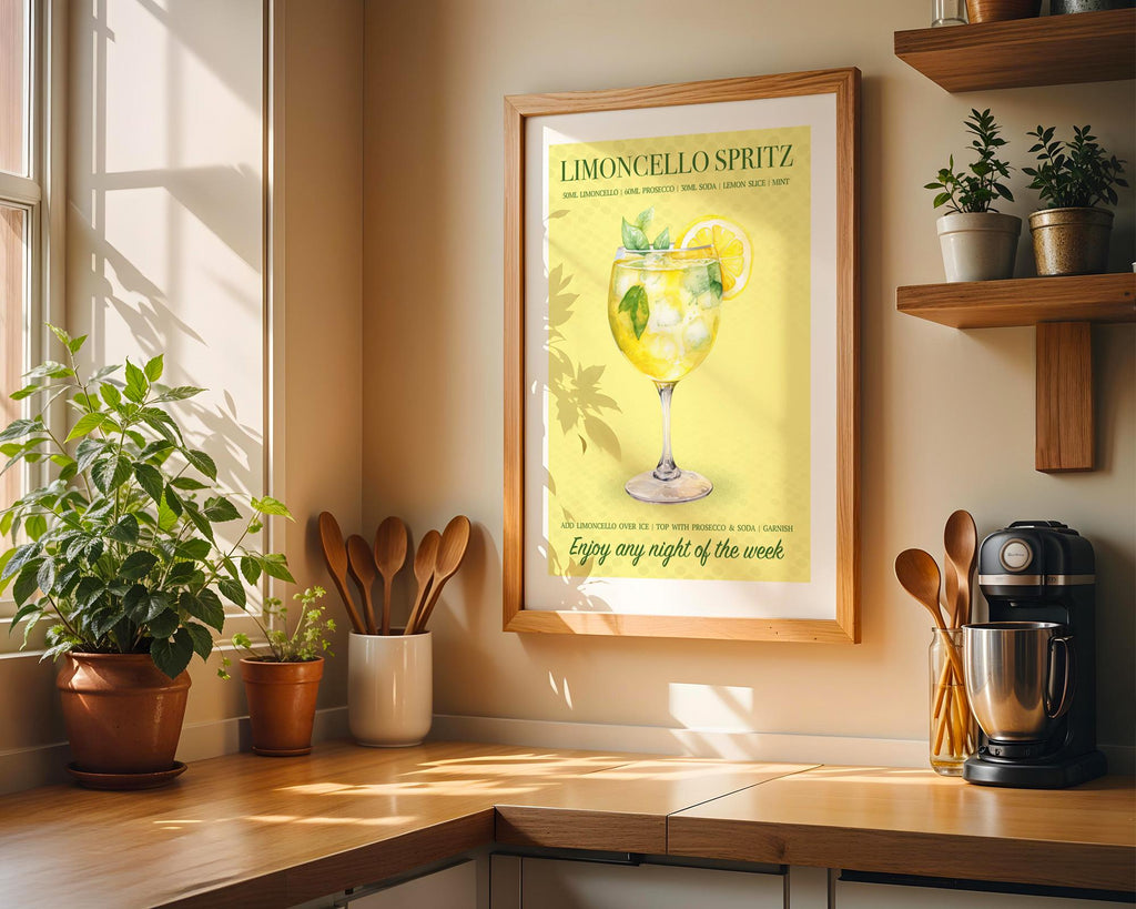 Limoncello Spritz Wall Art For Kitchen, Retro Bar Cart Wall Decor Cocktails, Bar Cart Prints, Spritz Gifts For Her, Spritz Cocktail Poster