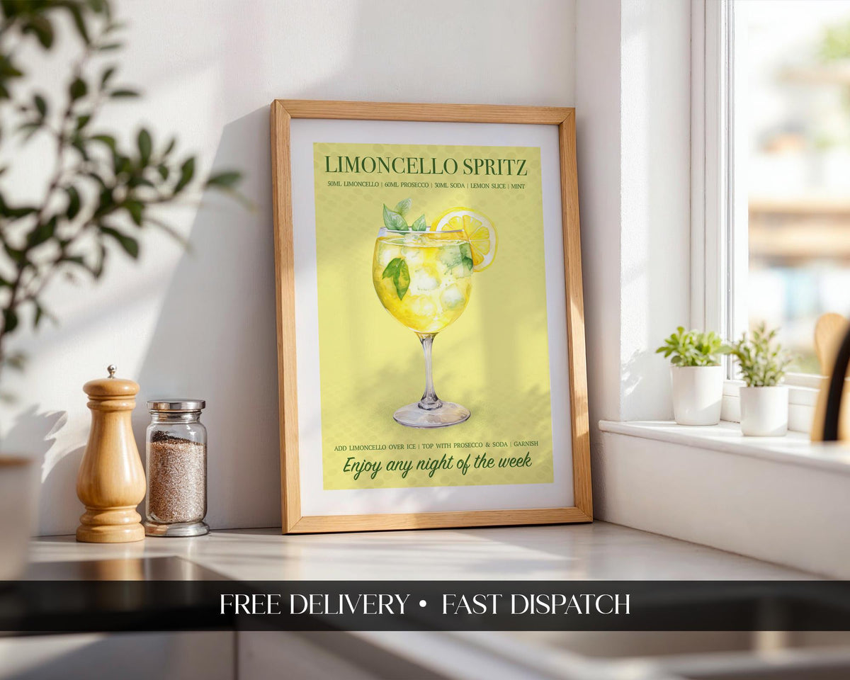 Limoncello Spritz Wall Art For Kitchen, Retro Bar Cart Wall Decor Cocktails, Bar Cart Prints, Spritz Gifts For Her, Spritz Cocktail Poster