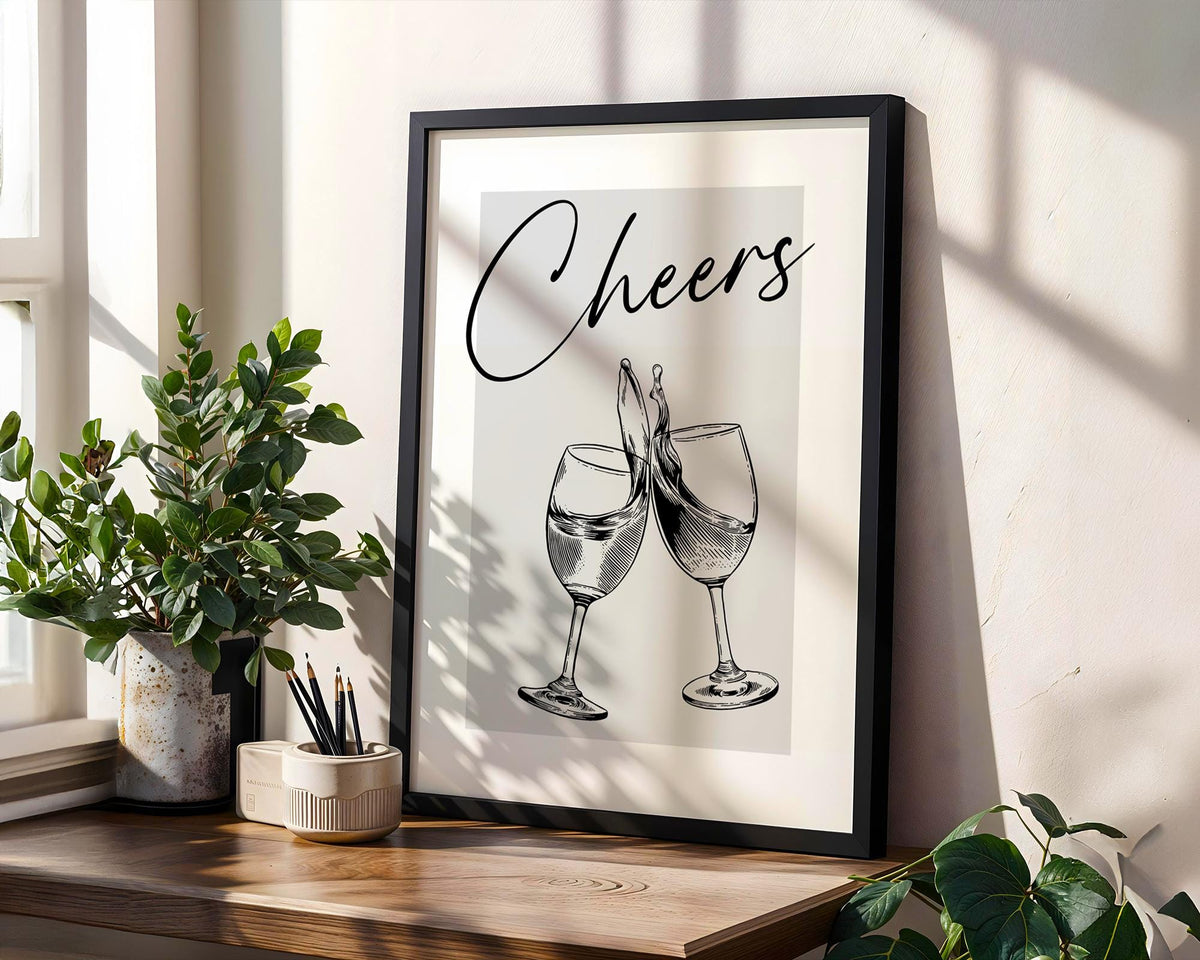 Wine Wall Art Print, Home Bar Decoration, Couples Drink Poster, Neutral Minimalist Art for Kitchen, Custom Colours Typography Print