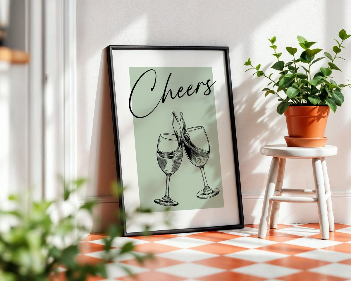 Wine Wall Art Print, Home Bar Decoration, Couples Drink Poster, Neutral Minimalist Art for Kitchen, Custom Colours Typography Print