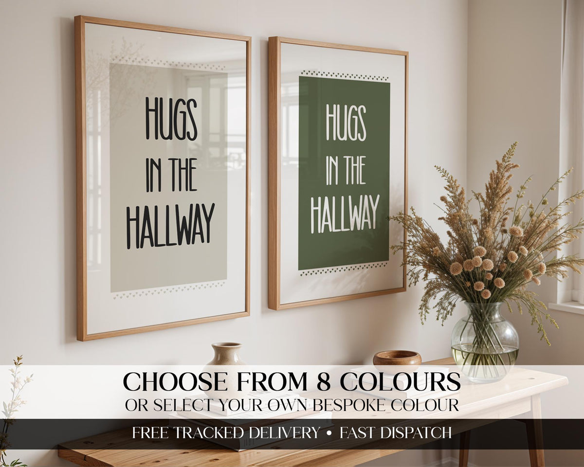 Hugs in the Hallway Poster, Hallway Decoration, Typography Prints, Hallway Prints Staircase Art, Welcome Home Custom, Neutral Decor A4 A3