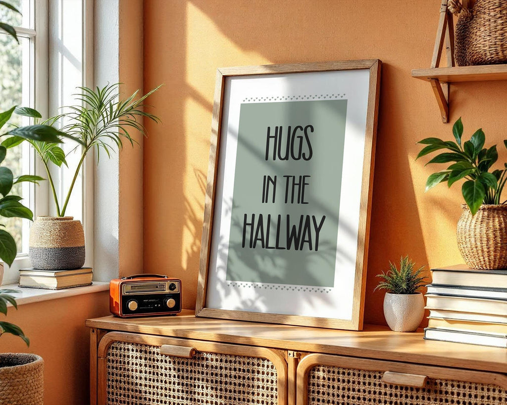 Hugs in the Hallway Poster, Hallway Decoration, Typography Prints, Hallway Prints Staircase Art, Welcome Home Custom, Neutral Decor A4 A3