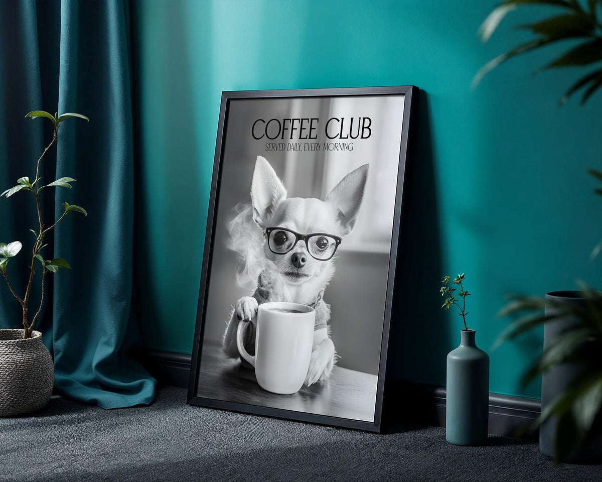 Chihuahua Print, Funny Dog Wall Art, Dogs Drinking Poster, Coffee Club Poster, Dog Lover Home Decor, Pet Dog Wall Decor A4 A5