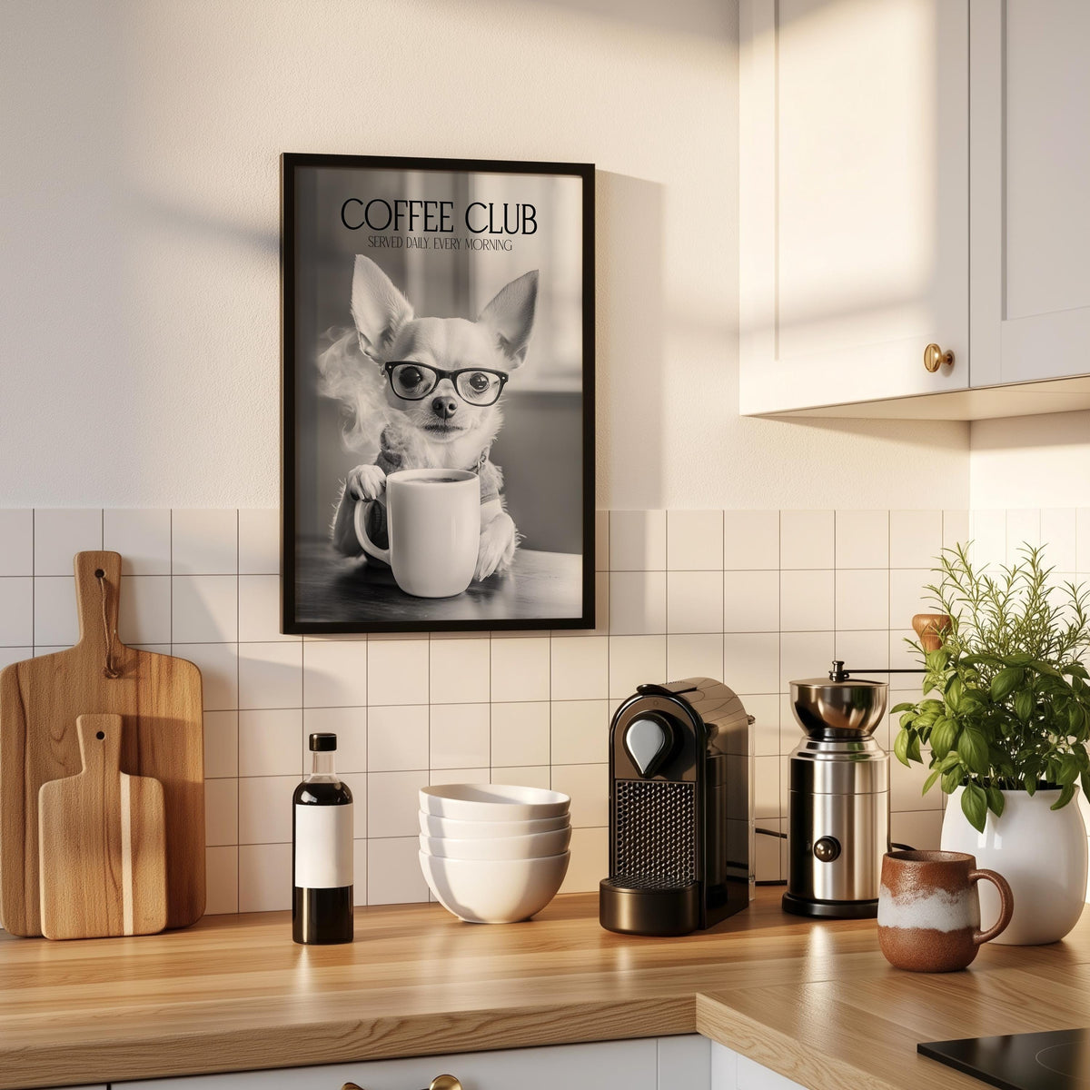 Chihuahua Print, Funny Dog Wall Art, Dogs Drinking Poster, Coffee Club Poster, Dog Lover Home Decor, Pet Dog Wall Decor A4 A5