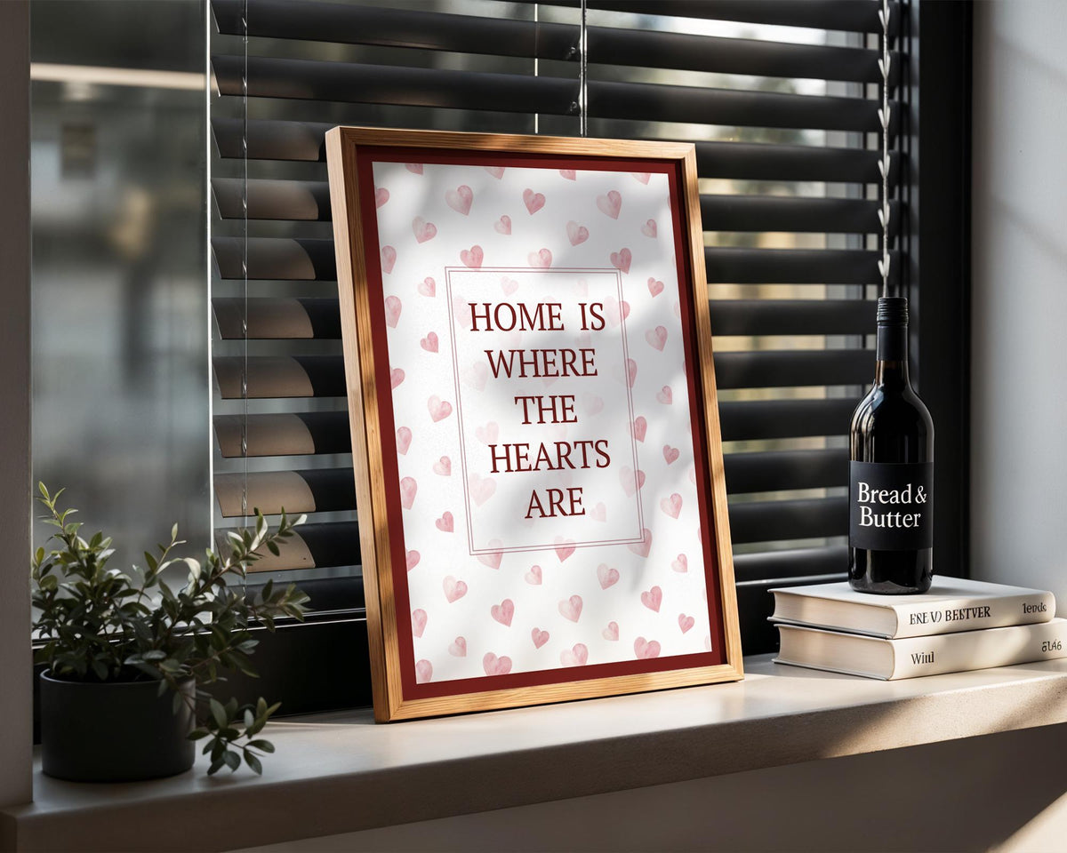 Pink Hearts Print, Cottage Kitchen Decor, Home Wall Artwork, Kitchen Typography Poster, Type Print, Gift For Her, Home Wall Art Poster A5 A4