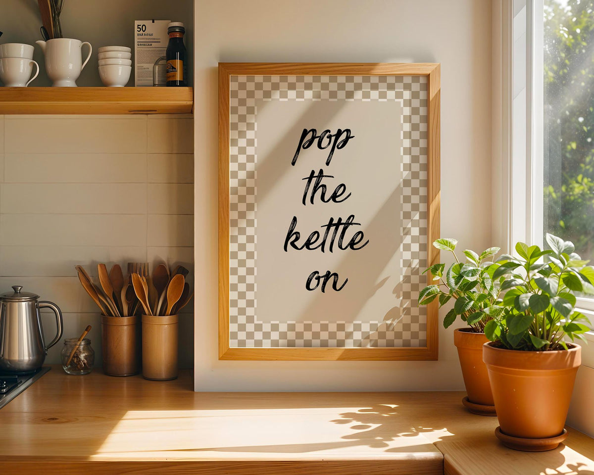 Pop The Kettle On Kitchen Print, Funky Wall Art, Kitchen Wall Decor, Kitchen Wall Art, Customisable, Home Decor, Retro Style Kitchen Decor