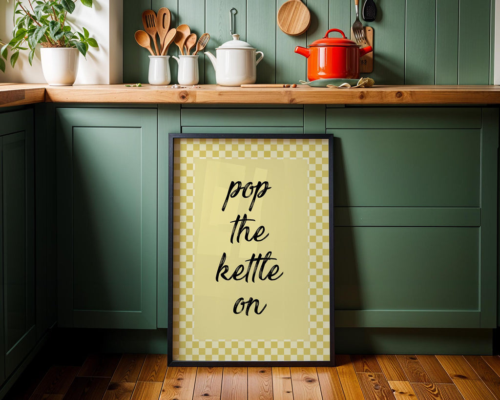 Pop The Kettle On Kitchen Print, Funky Wall Art, Kitchen Wall Decor, Kitchen Wall Art, Customisable, Home Decor, Retro Style Kitchen Decor