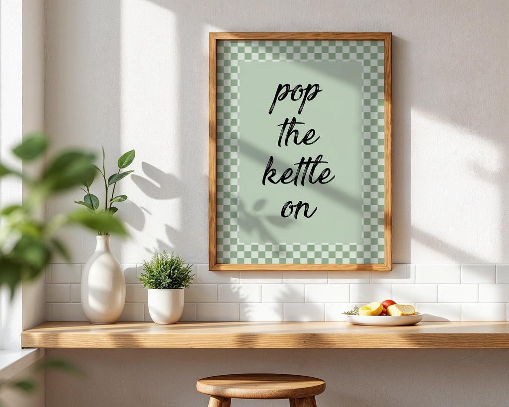 Pop The Kettle On Kitchen Print, Funky Wall Art, Kitchen Wall Decor, Kitchen Wall Art, Customisable, Home Decor, Retro Style Kitchen Decor