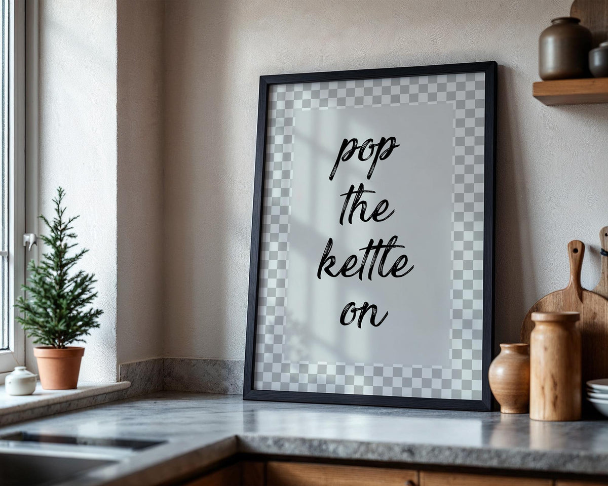 Pop The Kettle On Kitchen Print, Funky Wall Art, Kitchen Wall Decor, Kitchen Wall Art, Customisable, Home Decor, Retro Style Kitchen Decor