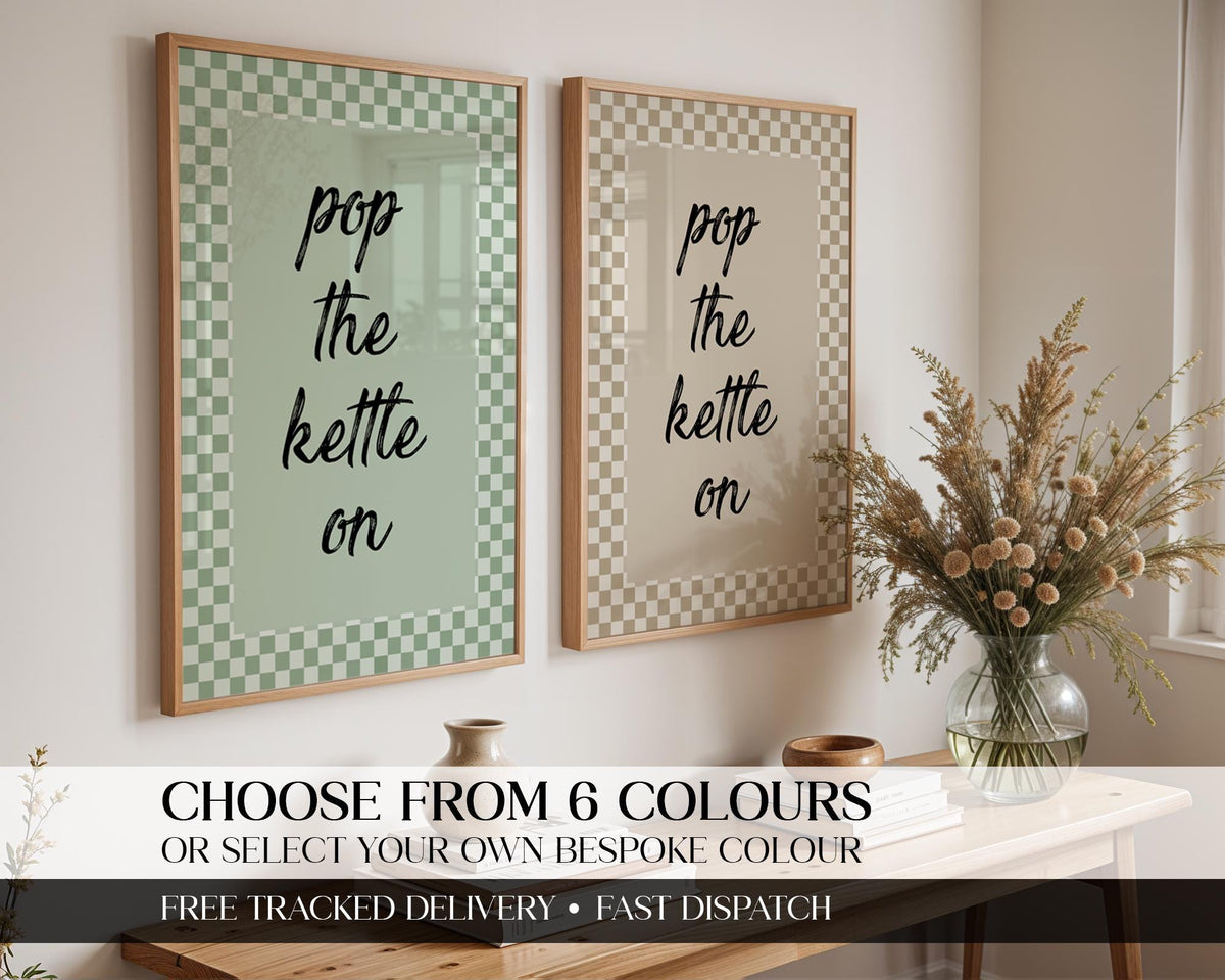 Pop The Kettle On Kitchen Print, Funky Wall Art, Kitchen Wall Decor, Kitchen Wall Art, Customisable, Home Decor, Retro Style Kitchen Decor