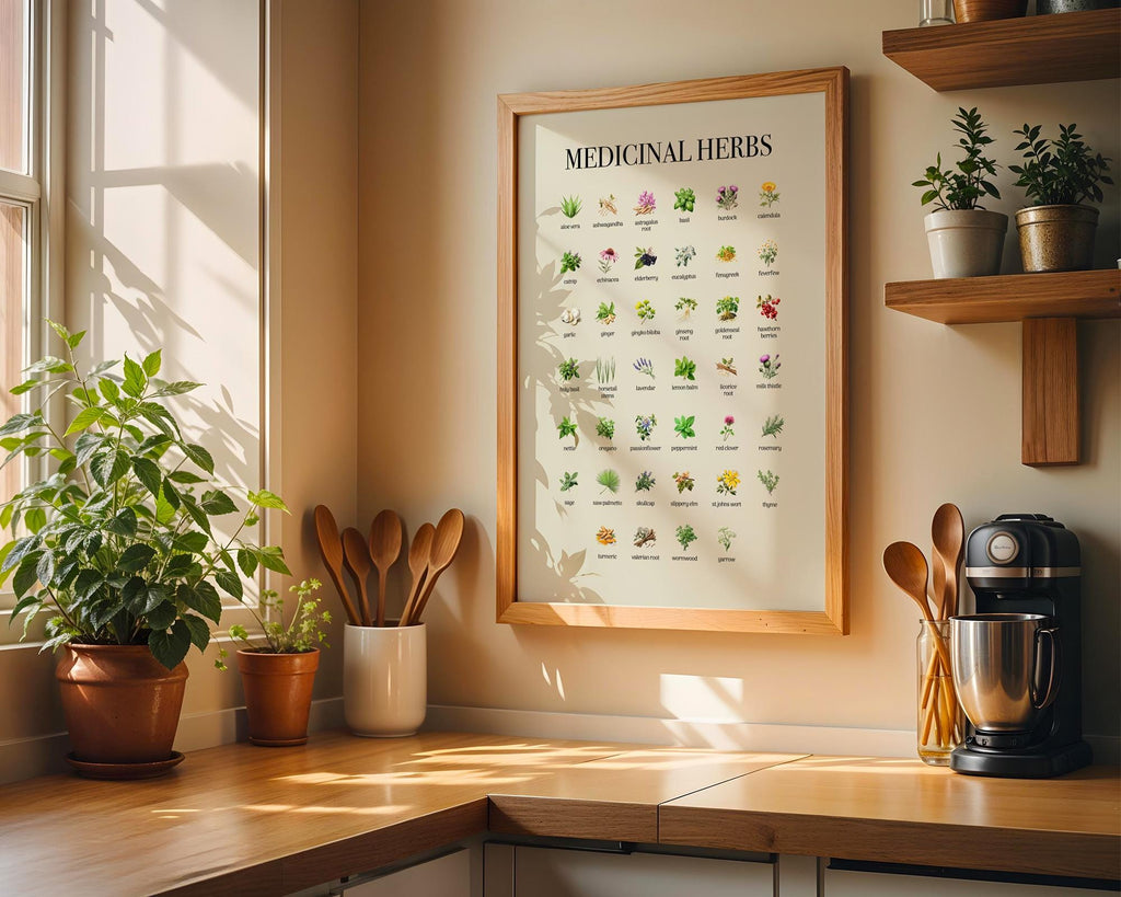 Vintage Herbs Print, Educational Kitchen Poster, Farmhouse Style Wall Art Poster, Botanical Herbal Guide Gift, Herbs Wall Picture