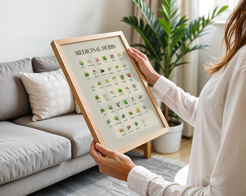 Vintage Herbs Print, Educational Kitchen Poster, Farmhouse Style Wall Art Poster, Botanical Herbal Guide Gift, Herbs Wall Picture