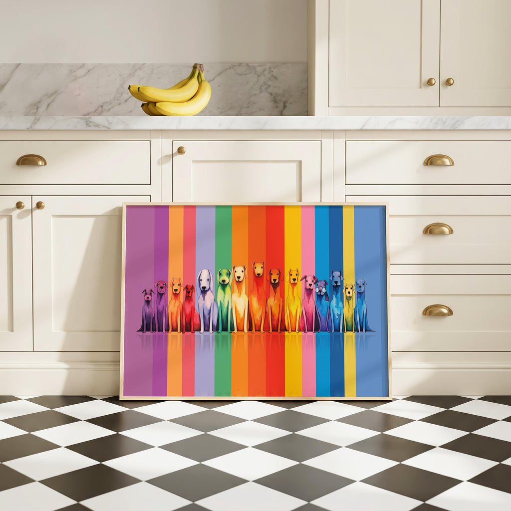 Rainbow Dog Artwork, Pride Home Decor, Multicoloured Wall Art, Dog Birthday Gift, Dog Print For Kids Room, Rainbow Print Kids A5 A4