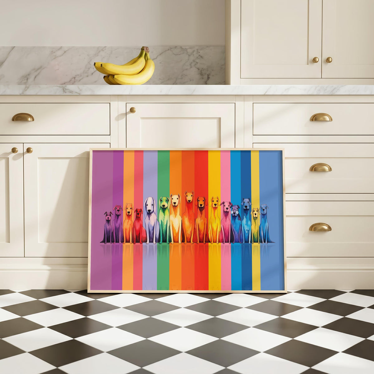 Rainbow Dog Artwork, Pride Home Decor, Multicoloured Wall Art, Dog Birthday Gift, Dog Print For Kids Room, Rainbow Print Kids A5 A4